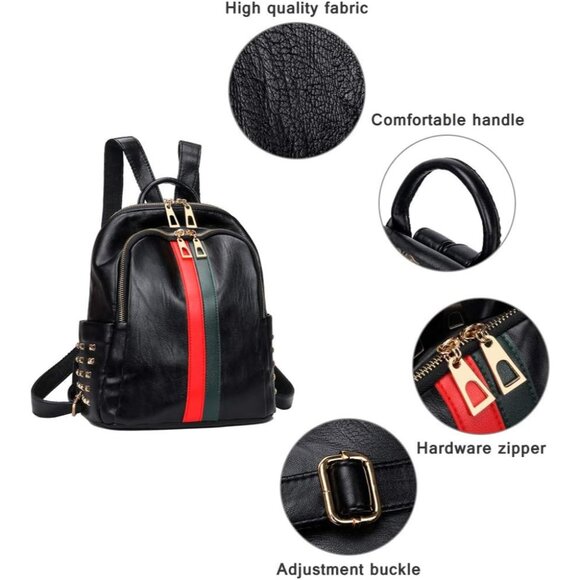 PU Leather Mini A Black Backpack Women Cute Fashion Shoulder Bag Small Purse - Picture 3 of 7